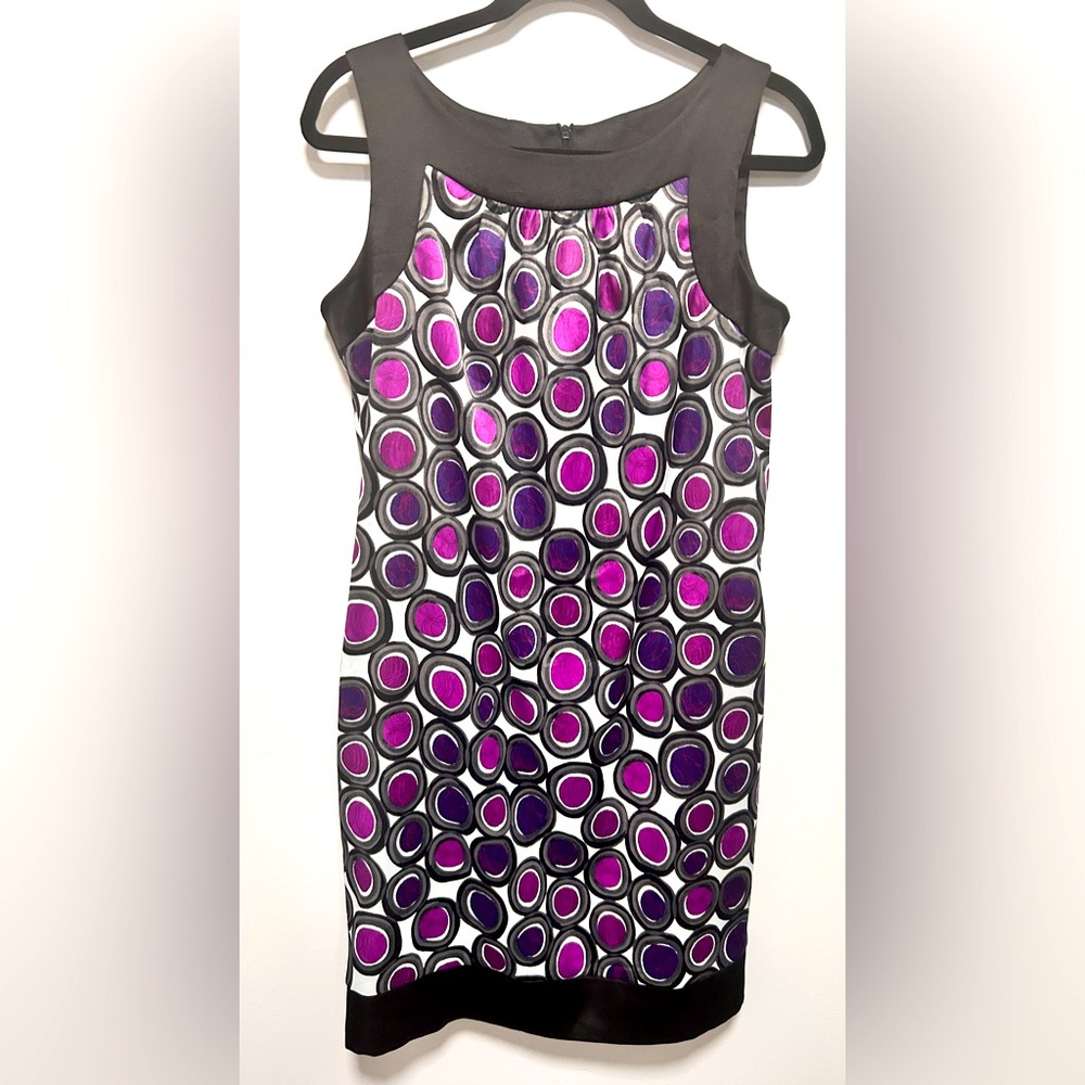 Dress Barn Sleeveless Gemstone Print Black Trim Stretch Sheath Dress Sz 6